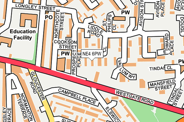 NE4 6PW map - OS OpenMap – Local (Ordnance Survey)