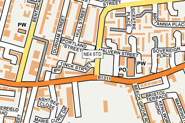 NE4 6TD map - OS OpenMap – Local (Ordnance Survey)