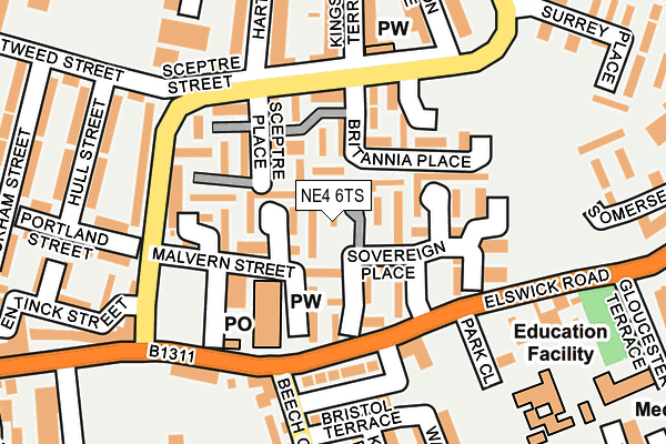 NE4 6TS map - OS OpenMap – Local (Ordnance Survey)