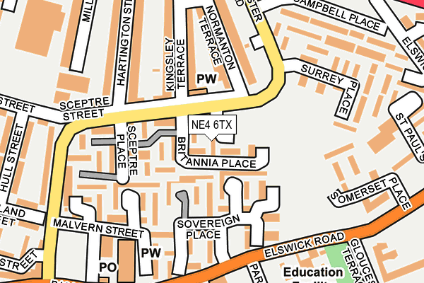 NE4 6TX map - OS OpenMap – Local (Ordnance Survey)