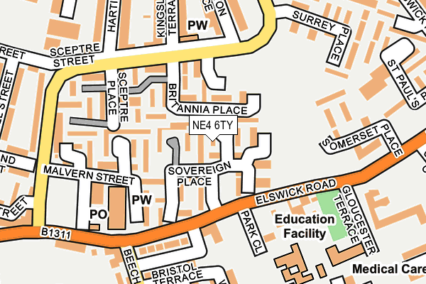 NE4 6TY map - OS OpenMap – Local (Ordnance Survey)