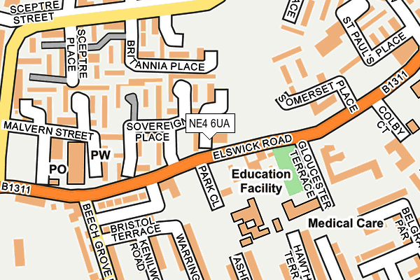 NE4 6UA map - OS OpenMap – Local (Ordnance Survey)