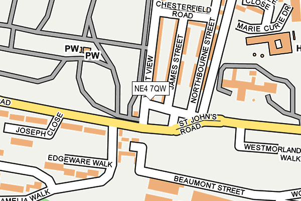 NE4 7QW map - OS OpenMap – Local (Ordnance Survey)