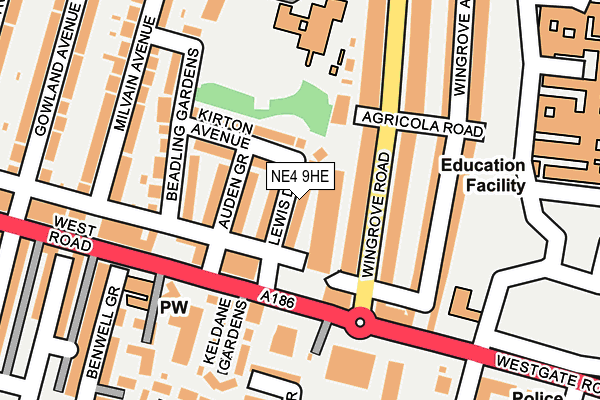 NE4 9HE map - OS OpenMap – Local (Ordnance Survey)