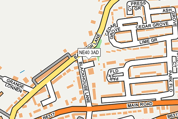 NE40 3AD map - OS OpenMap – Local (Ordnance Survey)