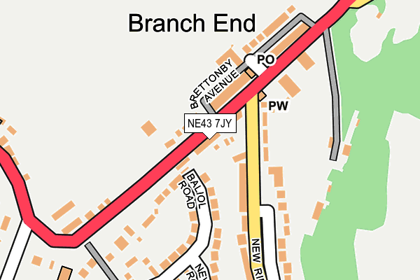 NE43 7JY map - OS OpenMap – Local (Ordnance Survey)