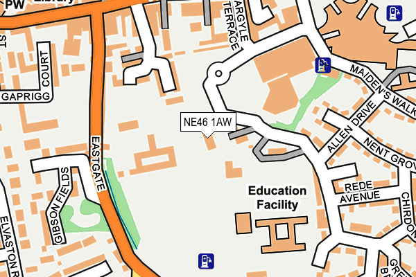 NE46 1AW map - OS OpenMap – Local (Ordnance Survey)