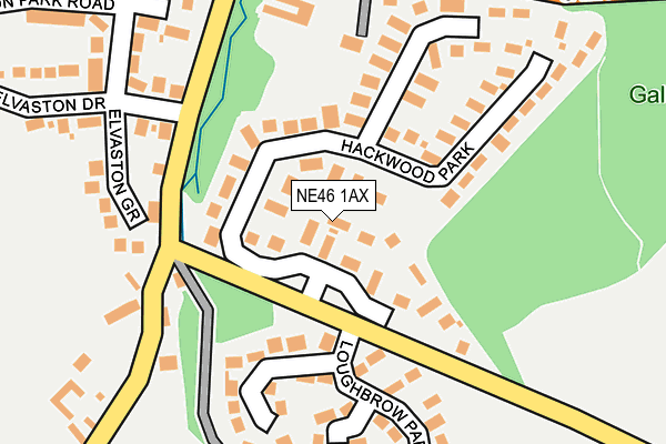 NE46 1AX map - OS OpenMap – Local (Ordnance Survey)