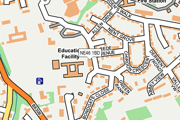 NE46 1BD map - OS OpenMap – Local (Ordnance Survey)