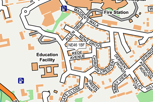 NE46 1BF map - OS OpenMap – Local (Ordnance Survey)