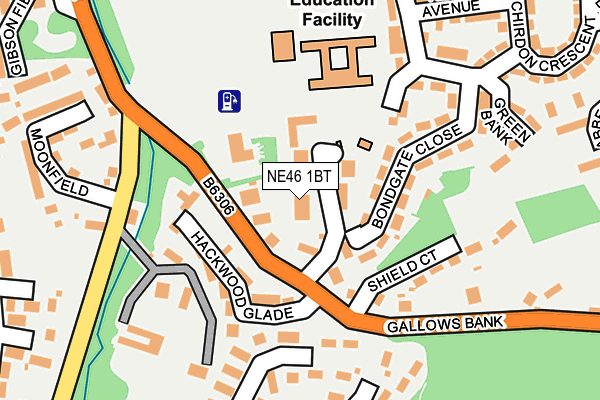 NE46 1BT map - OS OpenMap – Local (Ordnance Survey)