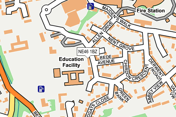 NE46 1BZ map - OS OpenMap – Local (Ordnance Survey)