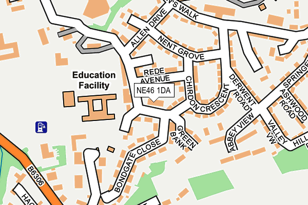 NE46 1DA map - OS OpenMap – Local (Ordnance Survey)