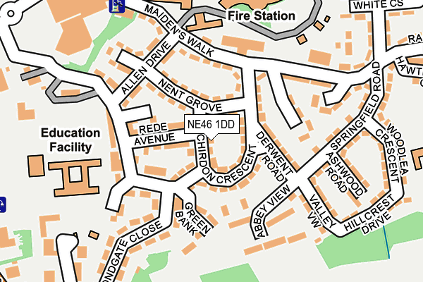 NE46 1DD map - OS OpenMap – Local (Ordnance Survey)