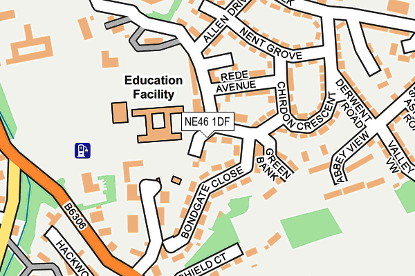 NE46 1DF map - OS OpenMap – Local (Ordnance Survey)