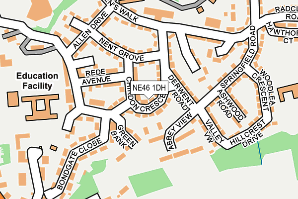 NE46 1DH map - OS OpenMap – Local (Ordnance Survey)