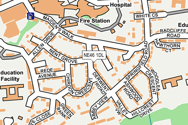 NE46 1DL map - OS OpenMap – Local (Ordnance Survey)