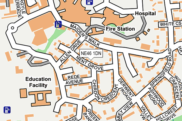 NE46 1DN map - OS OpenMap – Local (Ordnance Survey)
