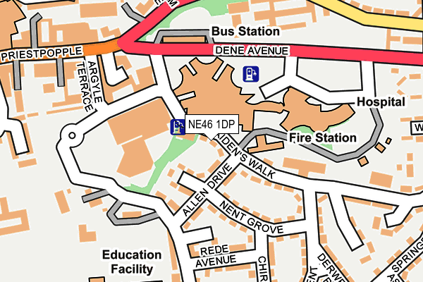 NE46 1DP map - OS OpenMap – Local (Ordnance Survey)