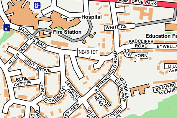 NE46 1DT map - OS OpenMap – Local (Ordnance Survey)
