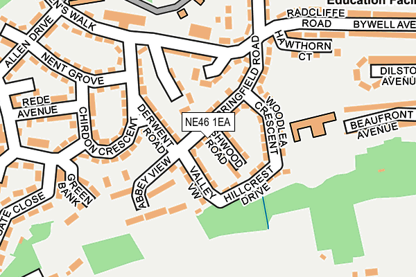 NE46 1EA map - OS OpenMap – Local (Ordnance Survey)