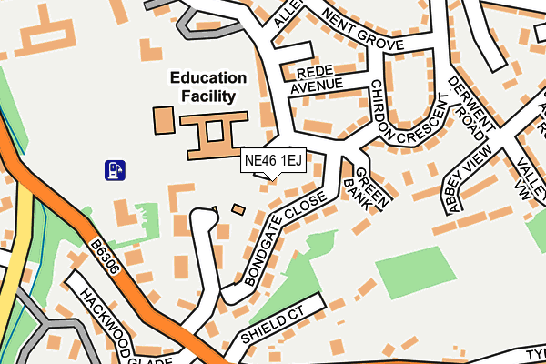 NE46 1EJ map - OS OpenMap – Local (Ordnance Survey)