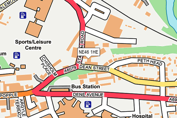 NE46 1HE map - OS OpenMap – Local (Ordnance Survey)