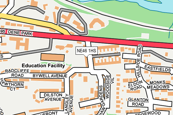 NE46 1HS map - OS OpenMap – Local (Ordnance Survey)