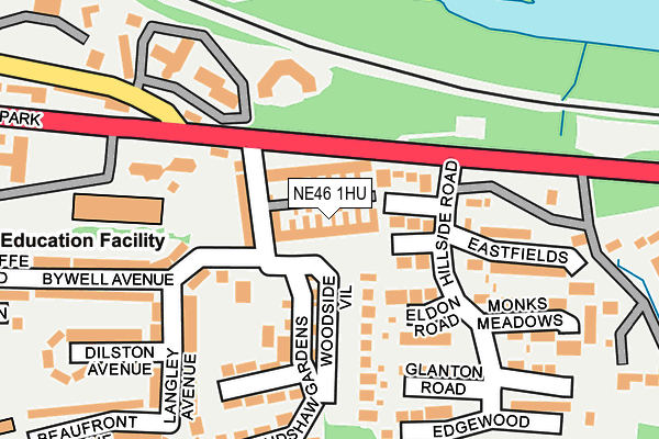 NE46 1HU map - OS OpenMap – Local (Ordnance Survey)