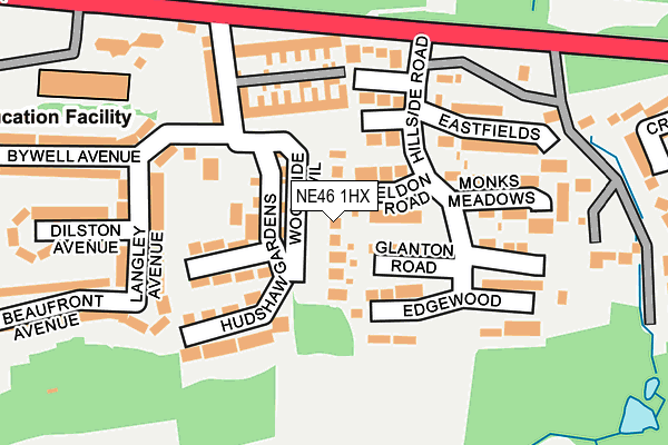NE46 1HX map - OS OpenMap – Local (Ordnance Survey)