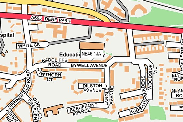 NE46 1JA map - OS OpenMap – Local (Ordnance Survey)