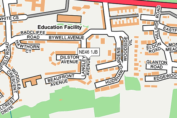 NE46 1JB map - OS OpenMap – Local (Ordnance Survey)