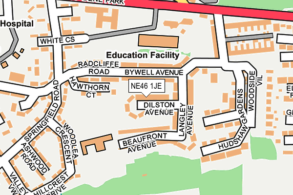 NE46 1JE map - OS OpenMap – Local (Ordnance Survey)