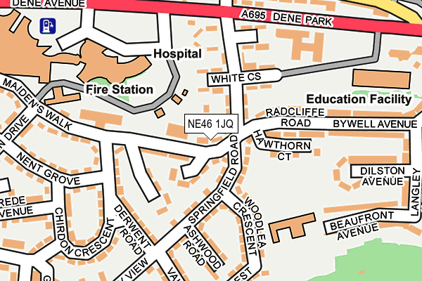 NE46 1JQ map - OS OpenMap – Local (Ordnance Survey)