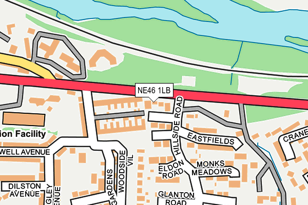 NE46 1LB map - OS OpenMap – Local (Ordnance Survey)