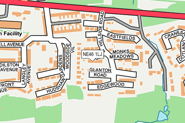 NE46 1LJ map - OS OpenMap – Local (Ordnance Survey)