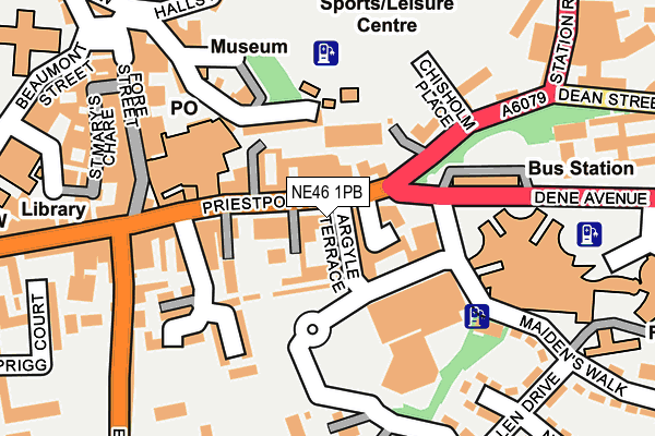 NE46 1PB map - OS OpenMap – Local (Ordnance Survey)