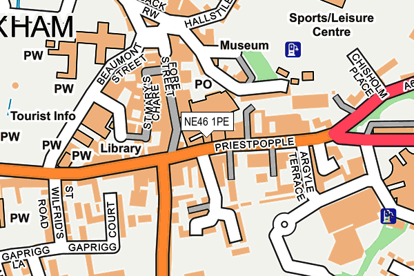 NE46 1PE map - OS OpenMap – Local (Ordnance Survey)