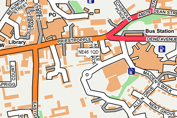 NE46 1QD map - OS OpenMap – Local (Ordnance Survey)