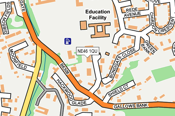 NE46 1QU map - OS OpenMap – Local (Ordnance Survey)
