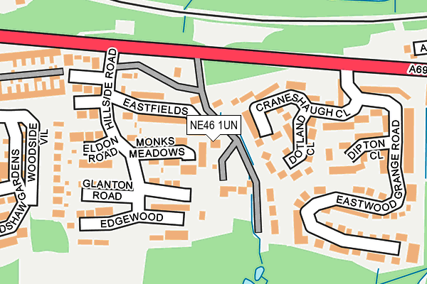 NE46 1UN map - OS OpenMap – Local (Ordnance Survey)