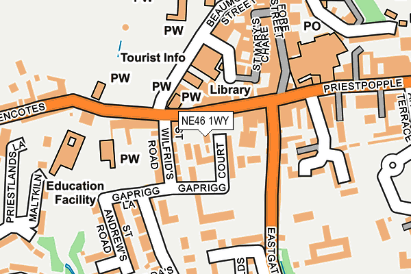 NE46 1WY map - OS OpenMap – Local (Ordnance Survey)