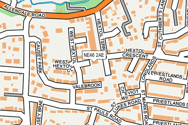 NE46 2AE map - OS OpenMap – Local (Ordnance Survey)