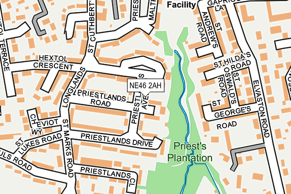 NE46 2AH map - OS OpenMap – Local (Ordnance Survey)