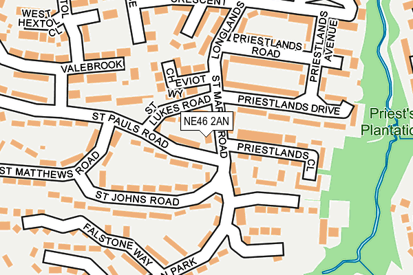 NE46 2AN map - OS OpenMap – Local (Ordnance Survey)