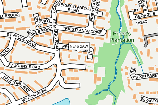 NE46 2AW map - OS OpenMap – Local (Ordnance Survey)