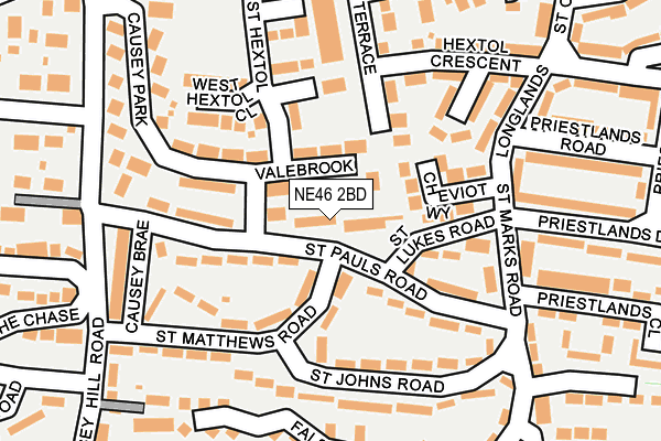 NE46 2BD map - OS OpenMap – Local (Ordnance Survey)