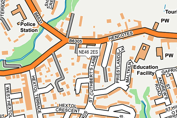 NE46 2ES map - OS OpenMap – Local (Ordnance Survey)