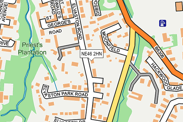 NE46 2HN map - OS OpenMap – Local (Ordnance Survey)