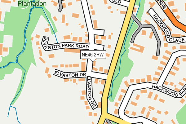 NE46 2HW map - OS OpenMap – Local (Ordnance Survey)